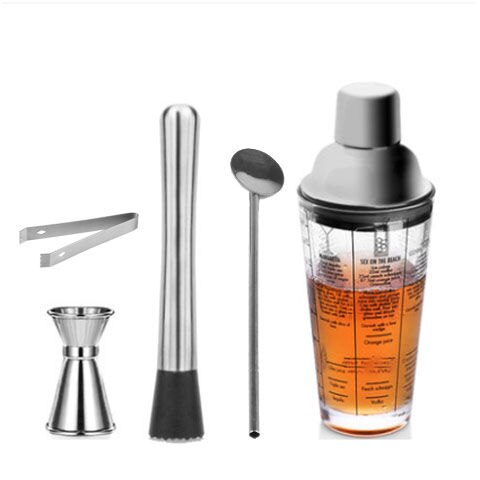 Agitateur à Cocktail en verre de 350ml, fouet à Cocktail, ensemble de tasses en verre avec outils de Bar en acier inoxydable: Set