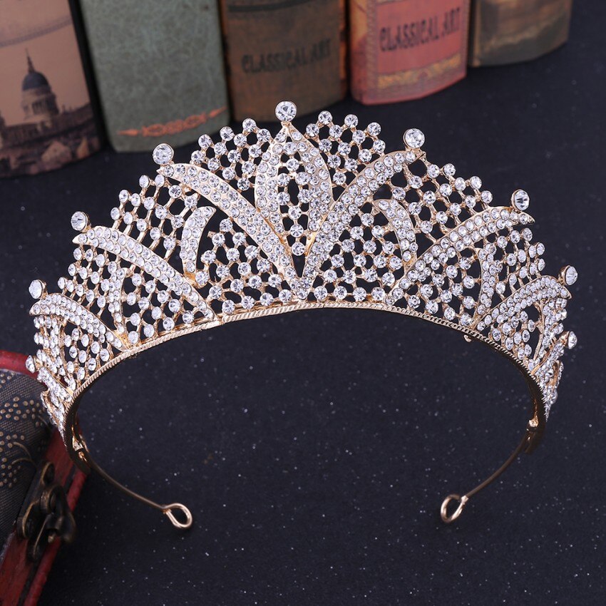Barocco di Lusso Argento Placcato Nuziale di Cristallo tiara regina corona di Strass Diadema Velo Diademi Fasce nozze Accessori per Capelli: oro