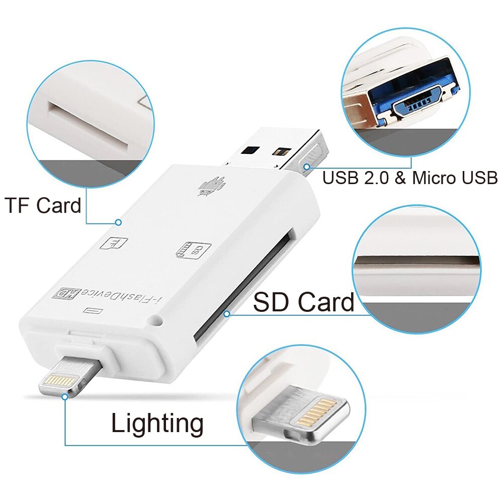 4IN1 lettore di Schede di Fulmine Per Lettori di Schede di Memoria di TF di DEVIAZIONE STANDARD di Sostegno IOS13 Per il iPhone 6/7/8/X/XR/11/12/12mini: Default Title