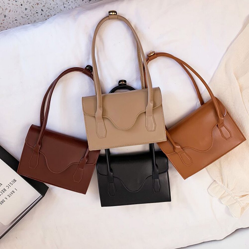 PU Leather Women Shoulder Bags Ladies Casual Pure Color Simple Underarm Handbags Female Daily Shoulder Bags