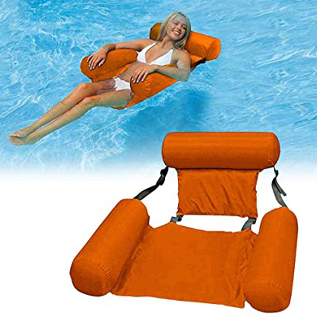 Foldable Backrest Floating Row with Net Hammock Water Amusement Lounge Chair Floating Bed With Armrests