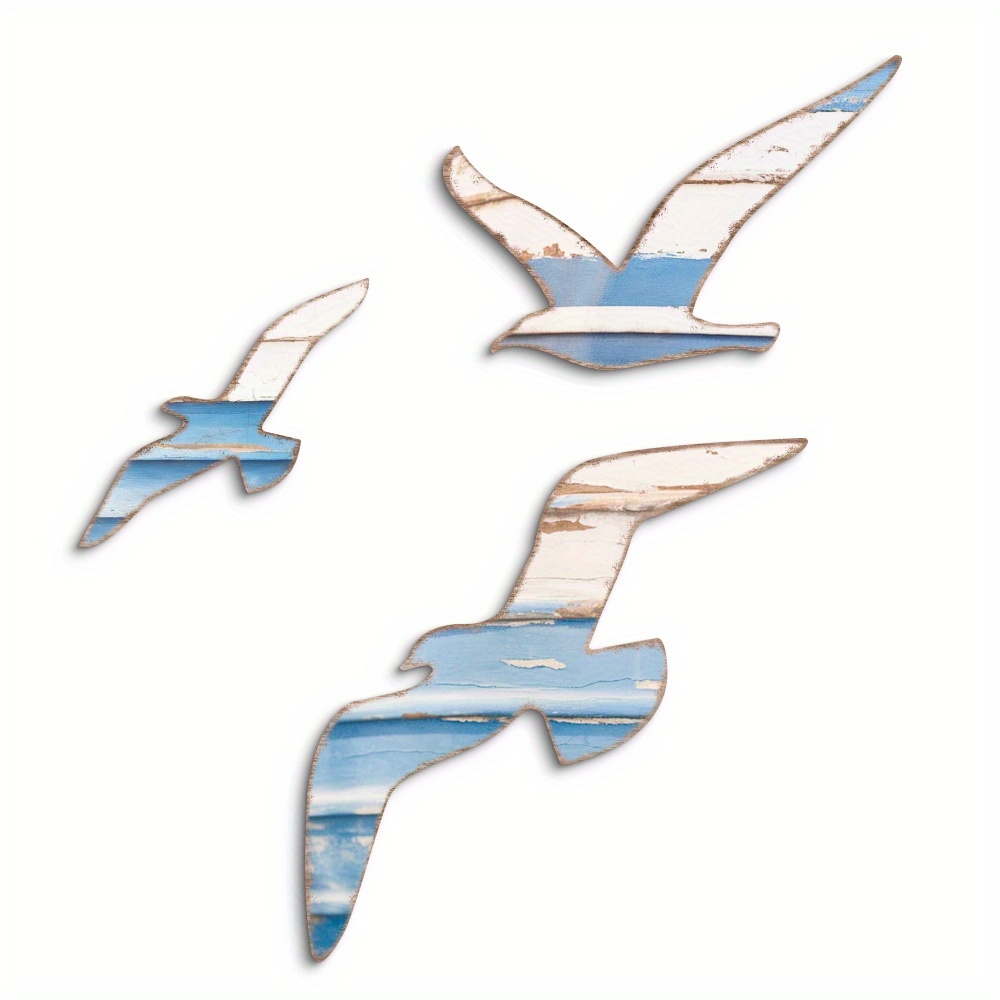 3pcs Bird-themed 2D Irregularity Wooden Irregular-Shaped Pendant Featuring Seagull Swallow Pigeon Wall Family Farmhouse Decorate: WHITE