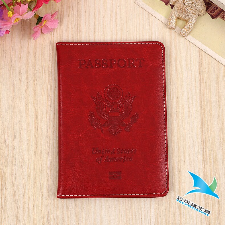 Pu leather USA Passport Cover Women Soft Leather Passaporte Case Travel wallet Passport Holder Document Organizer: jiuhongse