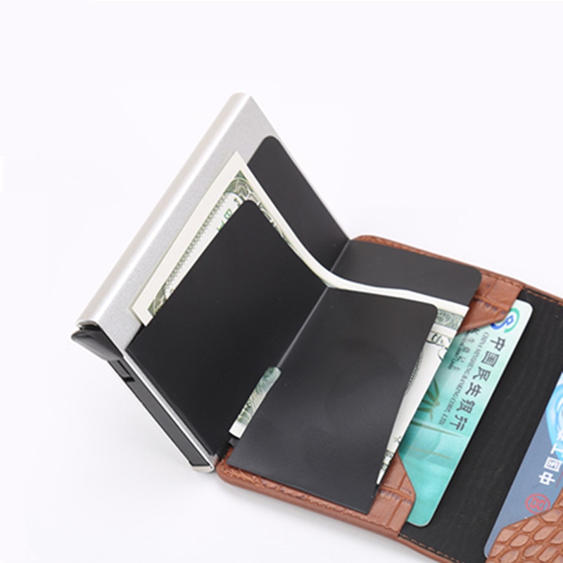 BISI GORO RFID Blocking Card Wallet Men Women Credit Card Holder Carbon Card Holder Aluminum Slim Short Card ID Holder