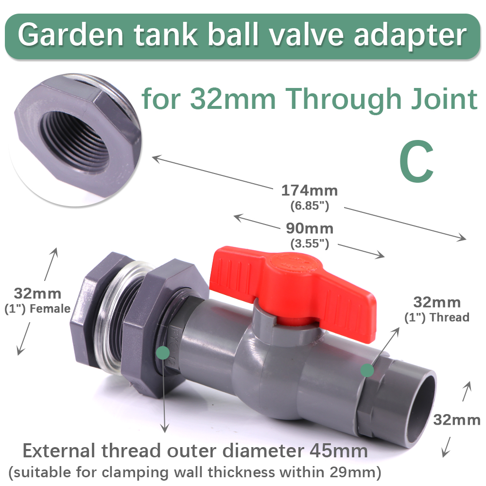 1/2" 3/4" 1" PVC Ball Valve Water Fish Tank Adapter Garden Irrigation Aquarium Pipeline Inlet Water Drain Joint Connect Repair: Silver / 1''