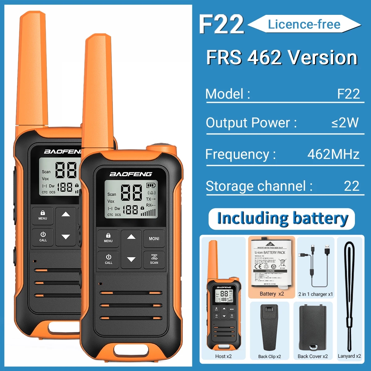 2 Stück baofeng f22 mini walkie talkie pmr446 frs tragbares Zwei-Wege-Radio-LCD-Display-Typ-C-Ladegerät für die Jagd
