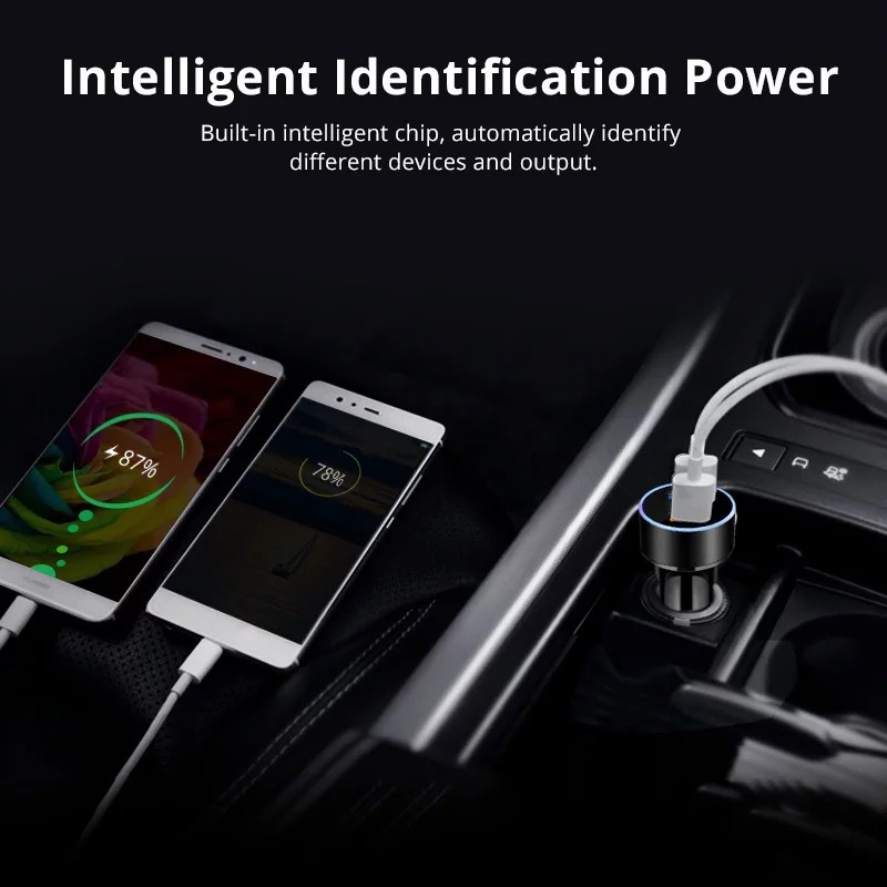 Usb car charger, fast charger for iphone 11 12 samsung  s20, xiaomi, huawei, charger with led indicator, fast charging 3,1 dual usb charger