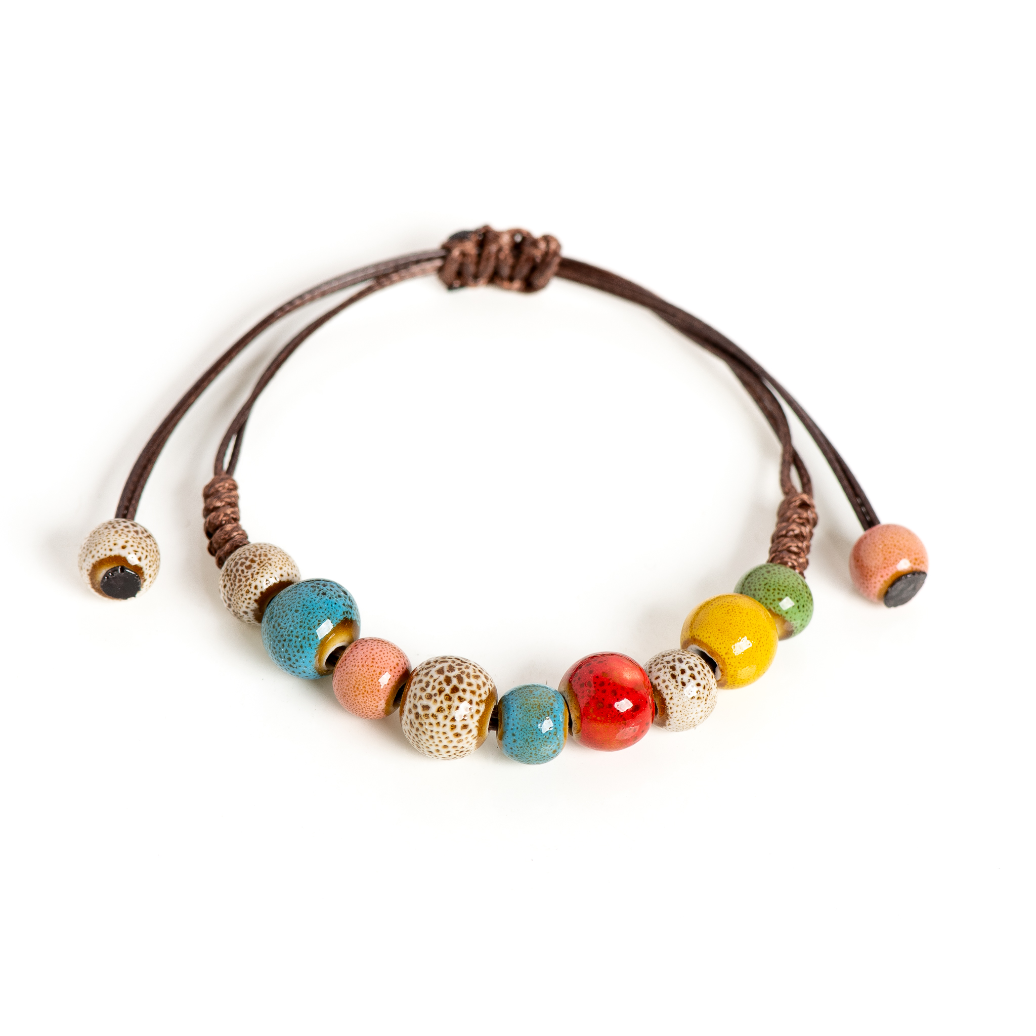 Bohemian Ceramic Bead Bracelet with Adjustable Cord 15-25cm for All Wrist Sizes: Hot Stamping