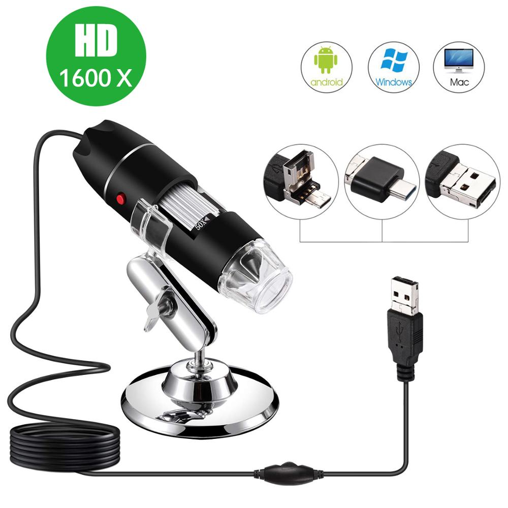 USB Microscope 1000X 1600X 8 LED Digital USB Microscope type-c Microscopio Magnifier Electronic Stereo USB Endoscope Camera type: 1600X