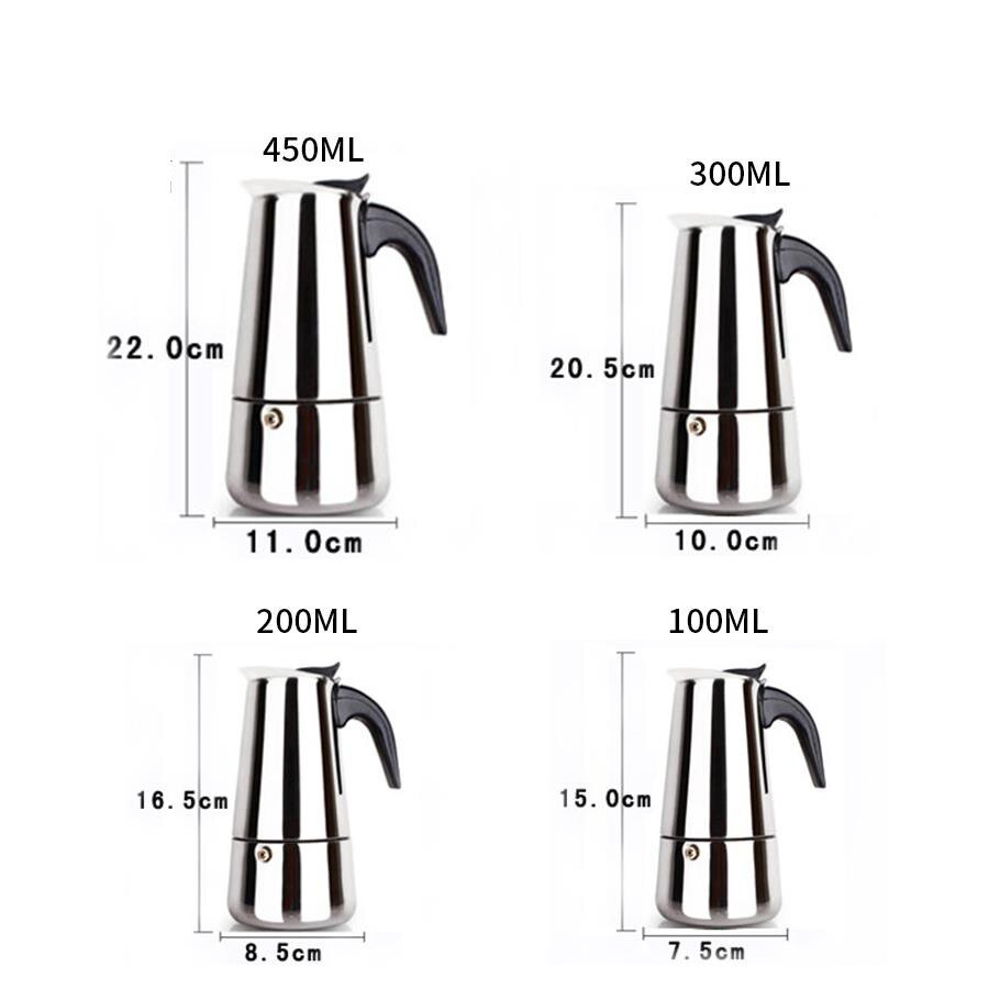 600ml Large Capacity Stainless steel 304 Moka Pot Coffee Maker Stovetop Espresso Maker Mixpresso Coffee 2-12cup
