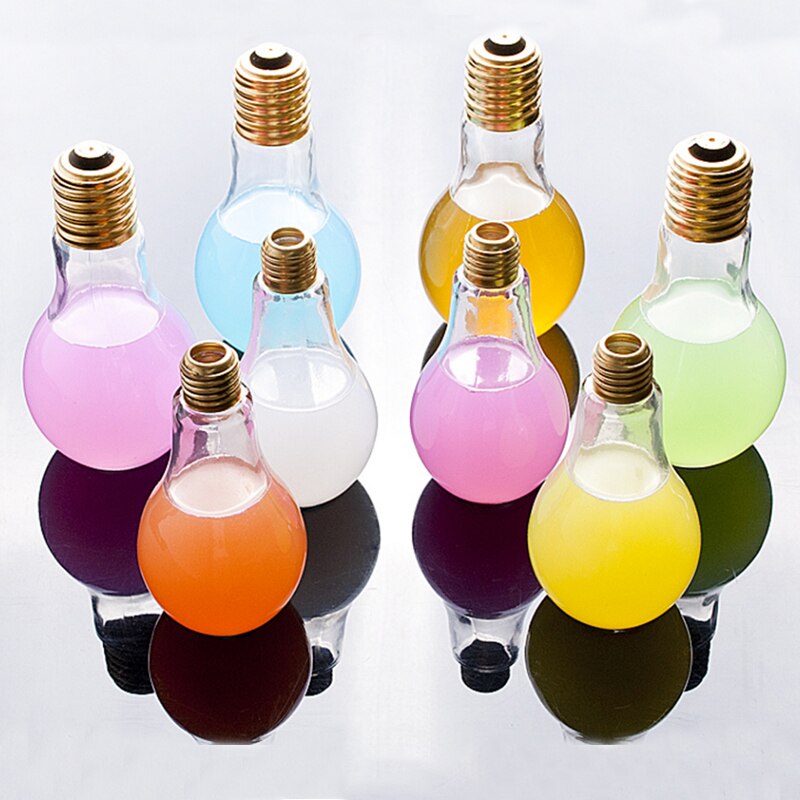 Glass Bulb Bottle With Lids For Milk Storage Leak-Proof Water Jars Clear 400Ml Juice Package