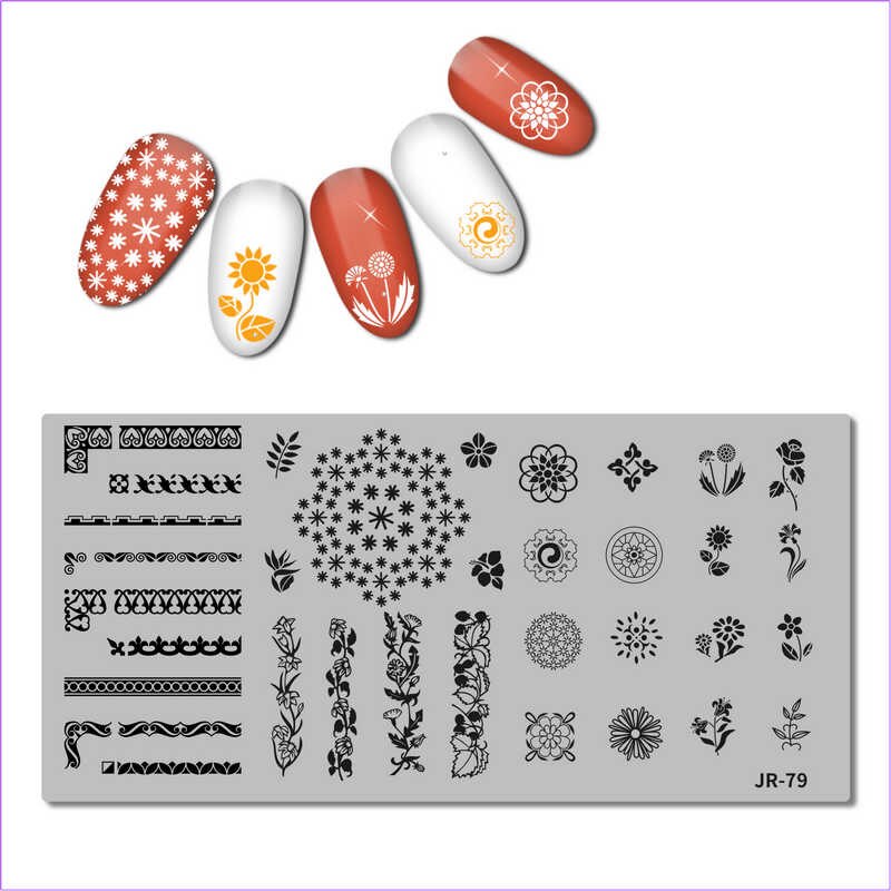 Rvs Nail Stempelen Plaat Sjabloon Swirl Bloem Patroon Danser Vlam Anker Kaarshouder Nail Tool JR071-80: JR079