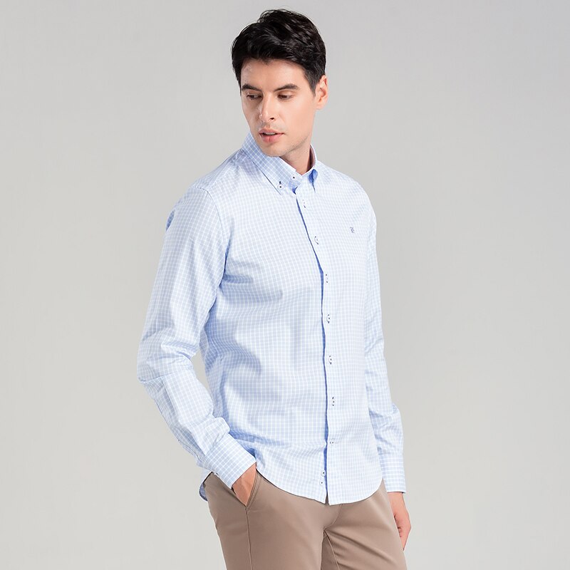 CHCH-camisa a cuadros de algodón puro para hombres, camisa informal de negocios de manga larga de , con botones, 100%