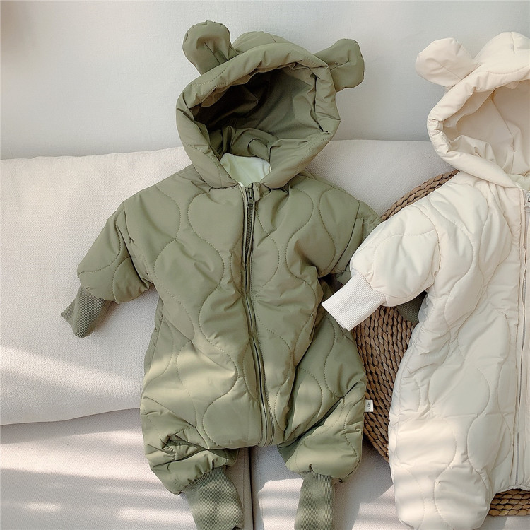 Pasgeboren Meisje Jumpsuit Hooded Winter Baby Overalls Geboren Baby Kleding Jongen Warm Snowsuit Jas Kid Beer Romper Peuter Bovenkleding: Green / 73