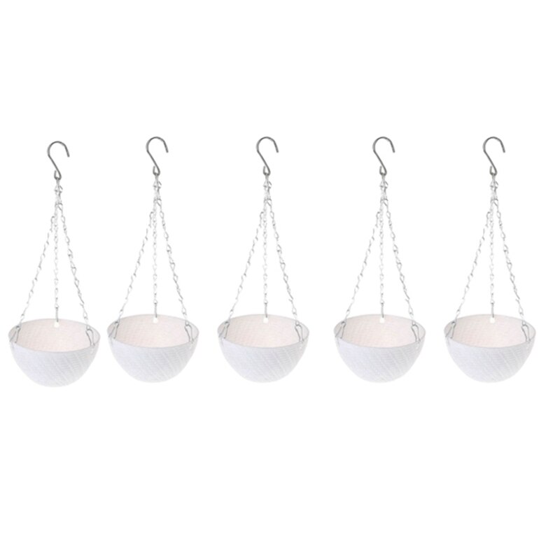 Panier de fleurs suspendu rond en plastique blanc, 5 pièces, 16x10cm, chaîne pour plante de jardin, jardinière, décoration: Default Title