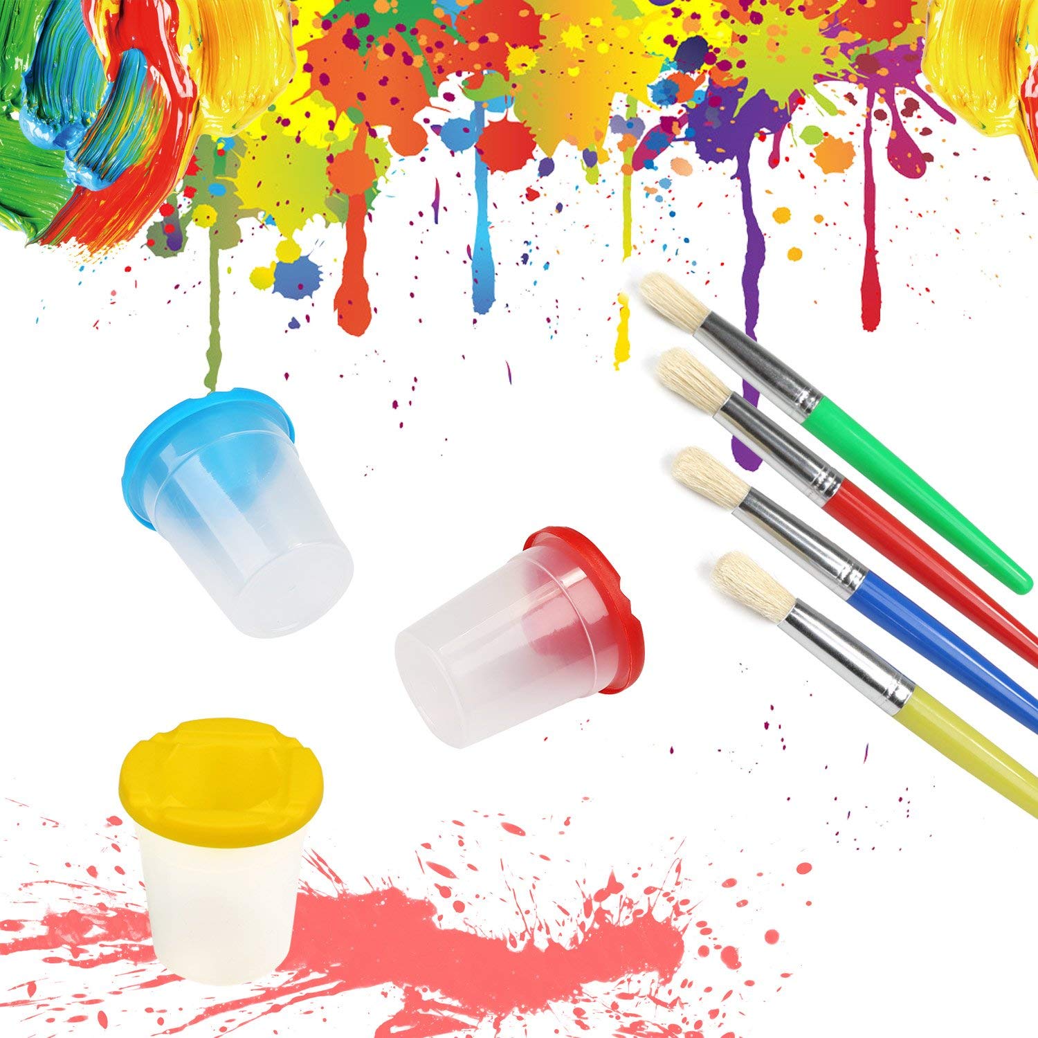 4pcs Kids Paint Bottles+Brushes Set Spill-Proof with Lids Children Painting Drawing Supply DIY Graffiti Tool Kit