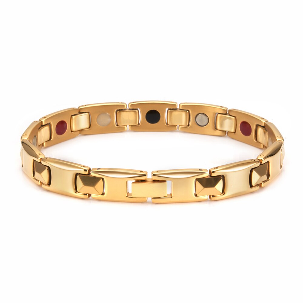 Wollet Gold Titanium Bracelet for Men Birthday Idea with 5 in 1 Magnets 21.5cm/10mm (TIB-4705G)