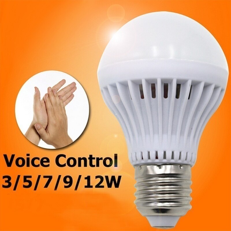 Bombilla LED con Sensor de sonido automático E27, lámpara de 220V (solo brilla en la oscuridad, con sonido apagado después de 8 segundos sin sonido)