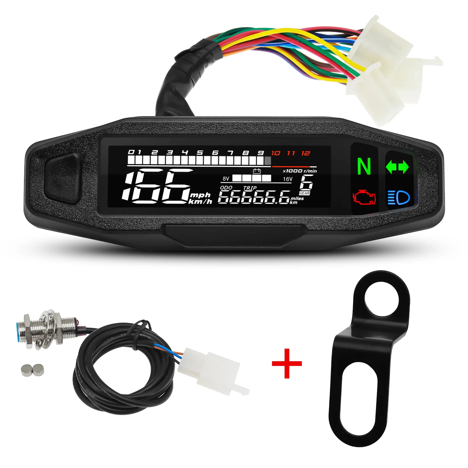 Instrumento medidores digitales universales, velocímetro de Moto, tacómetro Digital, odómetro, Sensor de instrumento, medidor de velocidad, tacómetro: Plata