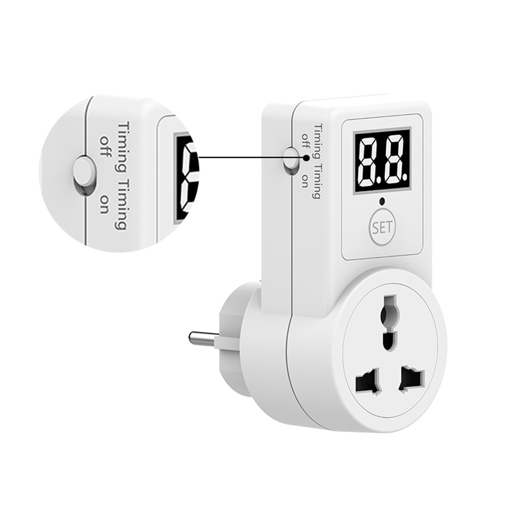 Interruptor de temporizador de Cuenta atrás con pantalla, enchufe Universal, Control de tiempo enchufable para batería de teléfono/tableta/Carga de coche eléctrico