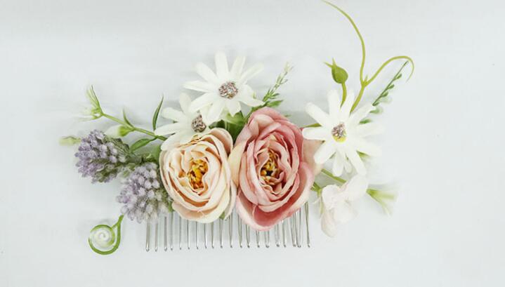 Nzuk Handgemaakte Bruiloft Haar Sieraden Bruids Haar Kam Dusty Rose Bloemen Hoofddeksel Accessoires Peigne Cheveux Mariage: 3