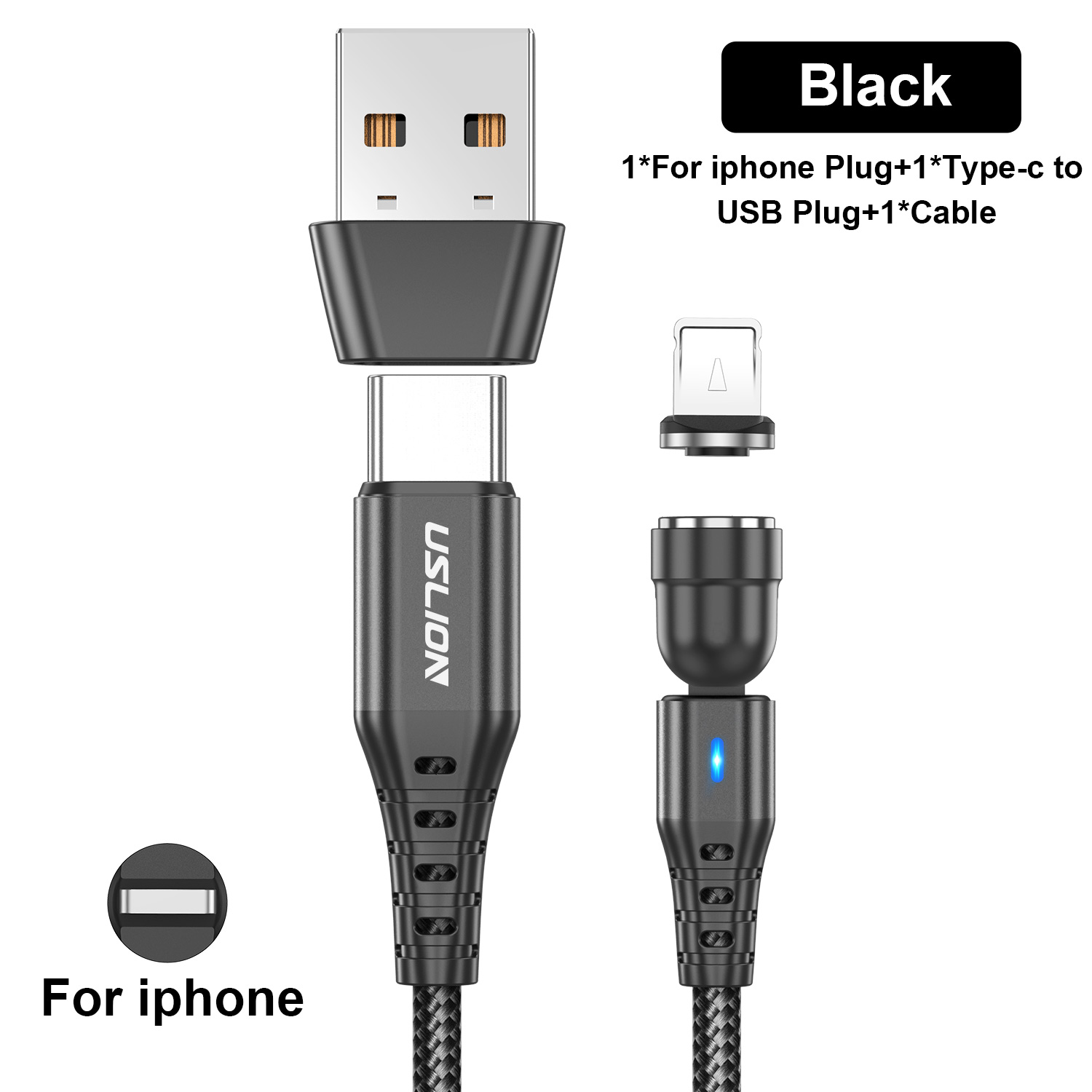 USLION 2 in 1 PD 60W Fast Charging Magnetic Cable USB C to Type C Micro Data Cord for iPhone 15 14 Pro Max Xiaomi 13 Poco M5 X5: Brown / 1m