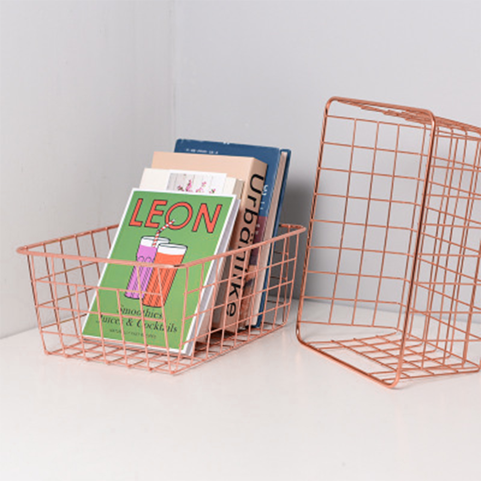 Panier de rangement en fil de fer forgé or Rose, lignes simples de couleur unie, organisateur pratique de bureau, décoration de la maison