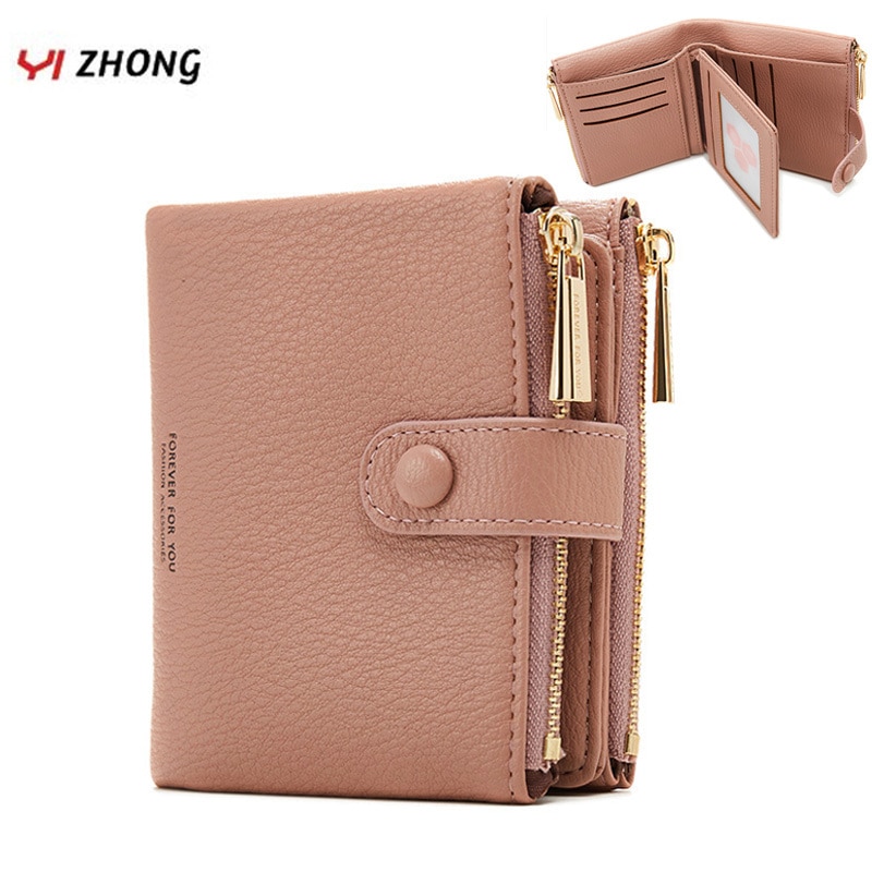 YIZHONG-portefeuille en cuir femme à Double fermeture éclair, porte-monnaie de luxe, court, multi-cartes, petit miroir, pochette