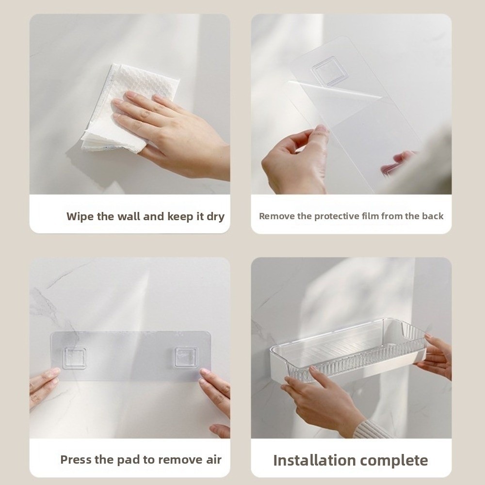 Praktisk väggmonterad badrumshylla utan spik plast toalettartiklar hållare platsbesparande rostfri badrumshylla dusch