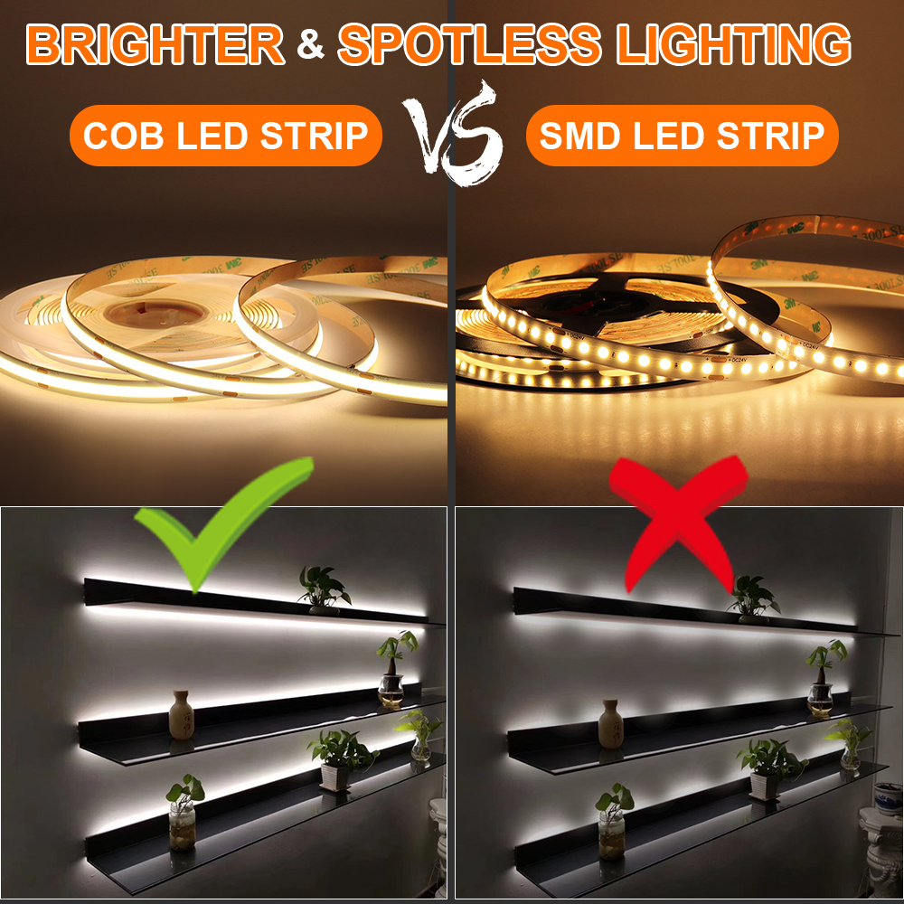 5m 10m LED-Streifen 12V 24V Cob LED-Licht leiste flexibles Band LED-Licht dimmbar Raum dekor LED-Band 2700k 3000k 4000k 6000k 8mm