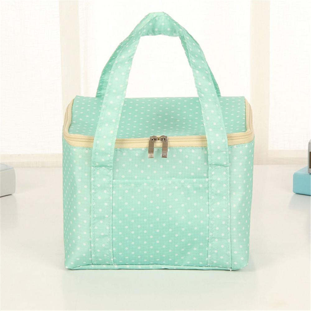 Sacs à déjeuner pochette Portable sac de rangement Oxford tissu rayure pique-nique étui isolé Point de vague thermique paquet de déjeuner pour les femmes enfants: green