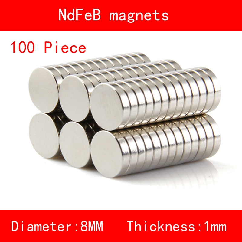 100 STKS diameter 8mm Dikte 1mm n35 Zeldzame Aarde ndfeb Neodymium Magneet