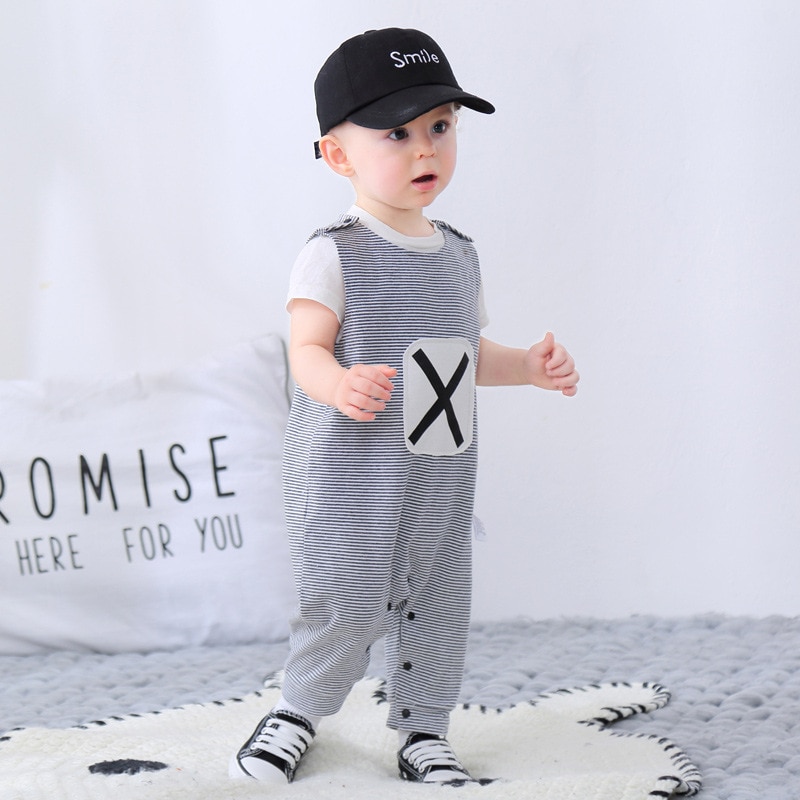 Baby Boys Summer Jumpsuit Toddler Clothing Newborn Boys Buttons Striped Romper Kids Sleeveless Romper Baby Clothes