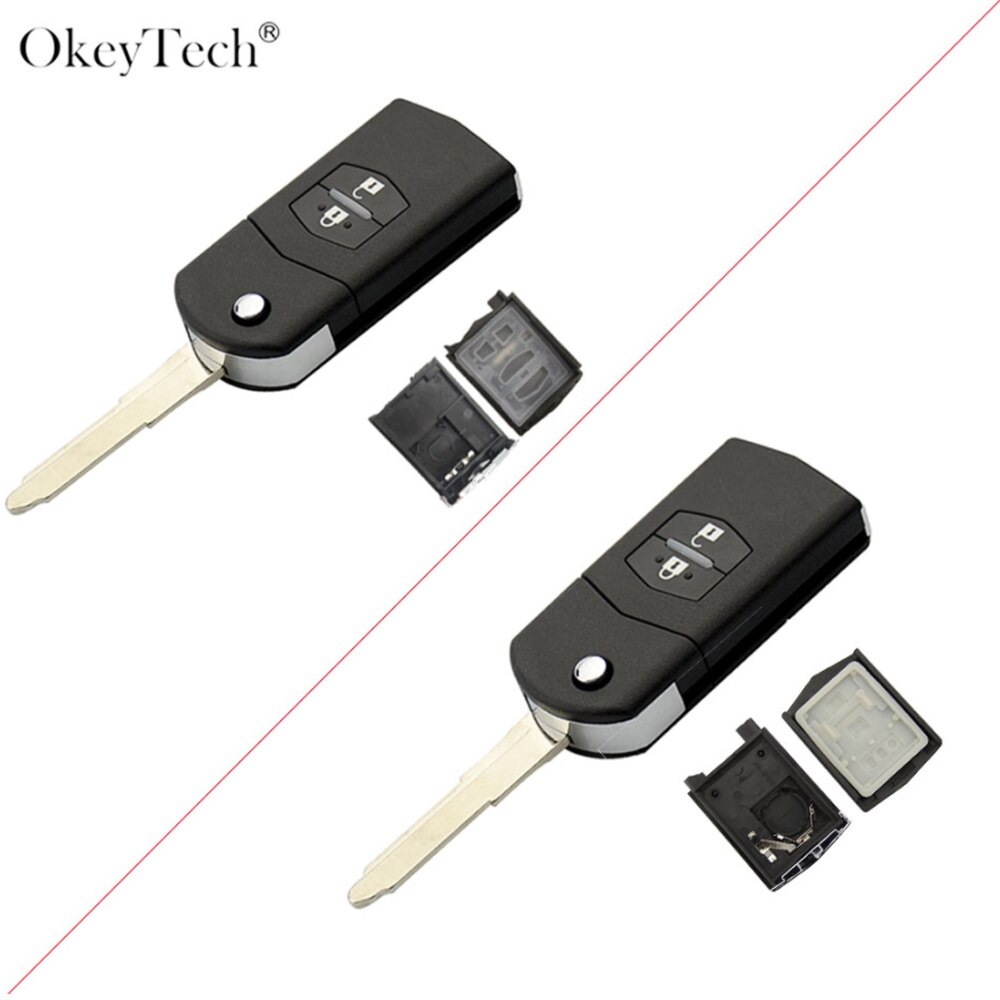 OkeyTech 2 Button Flip Folding Remote Car Key Shell Replacement Cover Case Fob with Battery Holder For Mazda 3 5 6 M6 RX8 MX5