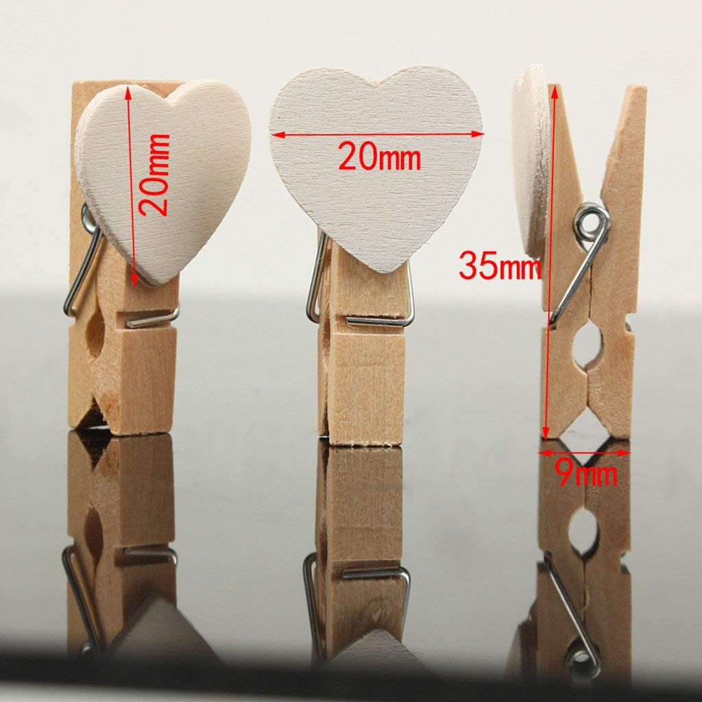 40Pcs Liefde Hart Mini Houten Photo Paper Clips Pinnen Voor Foto 'S Wedding Decor Craft-Wit