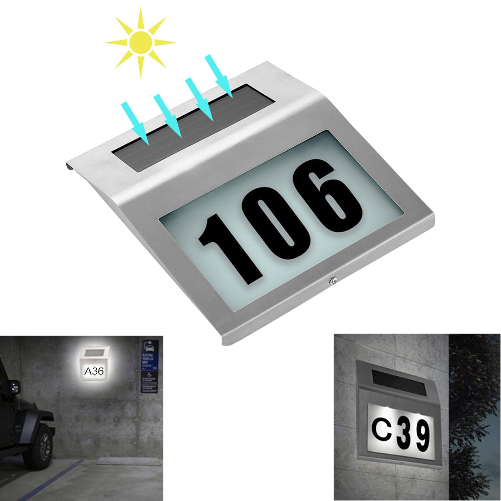 Solcelledrevet led lys skilt hus hotell dør adresse plakett vanntett tall siffer plate lampe for hjemmebelysning skilt hvit