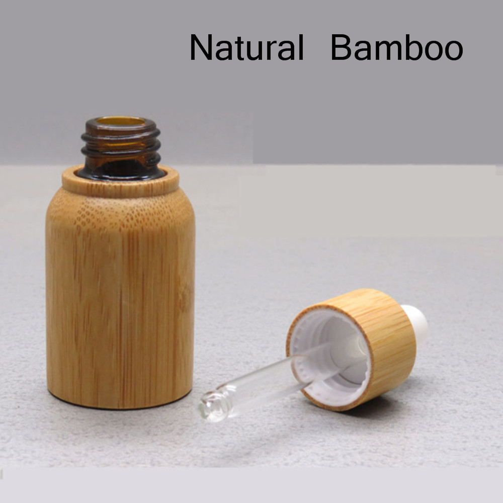 2ps/lot 10ml empty Natural Bamboo Wood glass dropper bottle bottle refillable bottle free tool