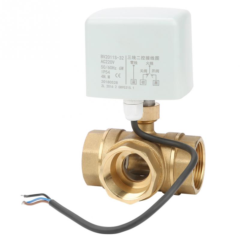 DN32 Ball Valve G1-1/4 Brass 3 Way Motorized Ball Electrical Valve for Air Conditioner AC220V actuator de-energize valve