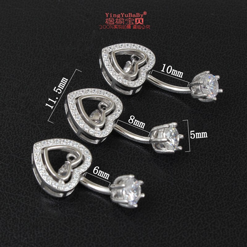 925 sterling zilveren lichaam sieraden vrouwen hart belly button ring zirkoon niet allergisch pure echte body piercing sieraden