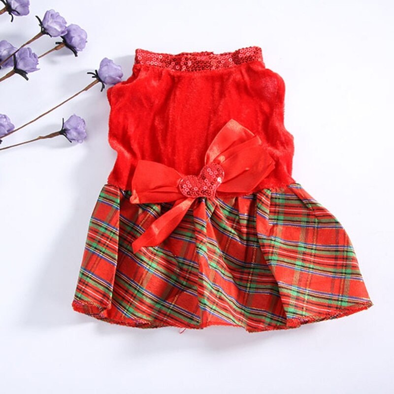 Mooie Puppy Plaid Bow Apparel Rode Jurk Kleding Hond Rok Voor Christmas Party WWO66