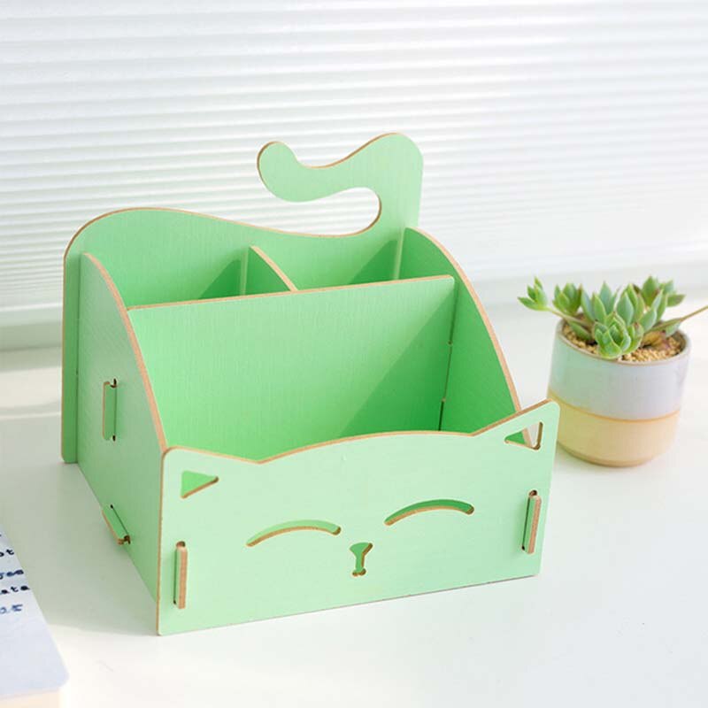 Wooden Kawaii Cute Pen Holder Office School Storage Case Stationery Organizer Office Supplies