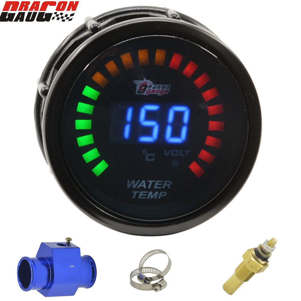 Dragon 52mm Display Black Shell Auto Water Temperature Gauge 20-150 Celsius And Voltage Instrument Temp Meter