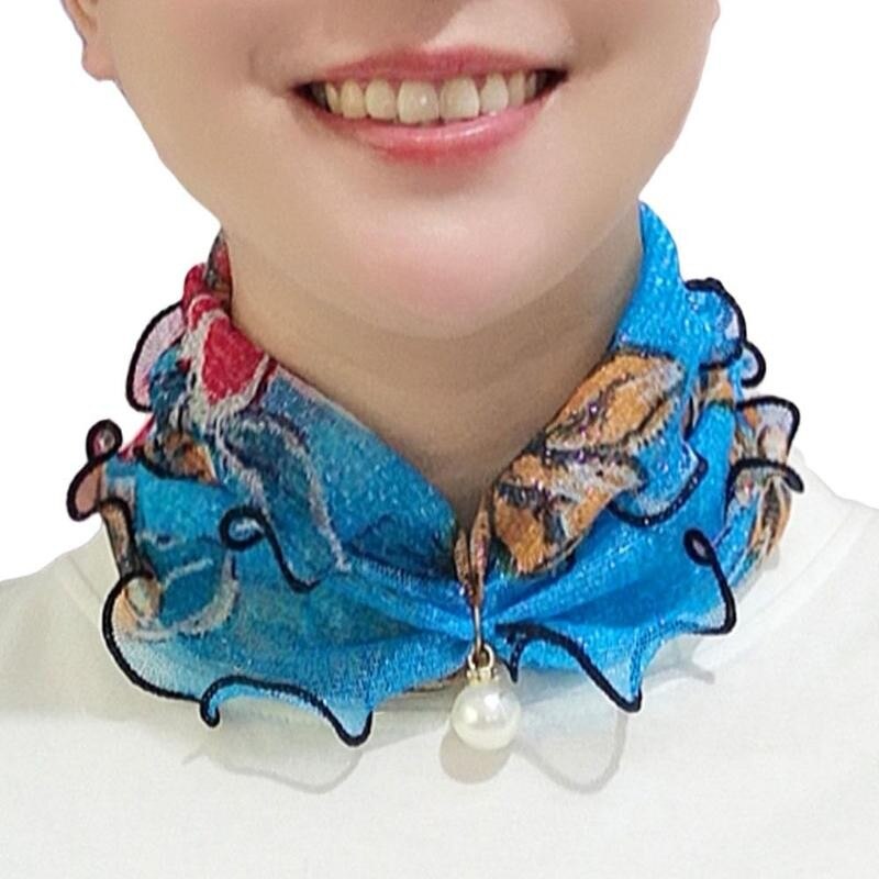 Pearl Lace Variety Scarf For Women Lady Silk Chiffon Scarf Lace Hair Variety Pearl Neck Bandana Scarves