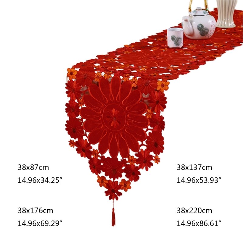 Christmas Embroidered Table Runners for Coffee Desk Xmas Placemat Decoration