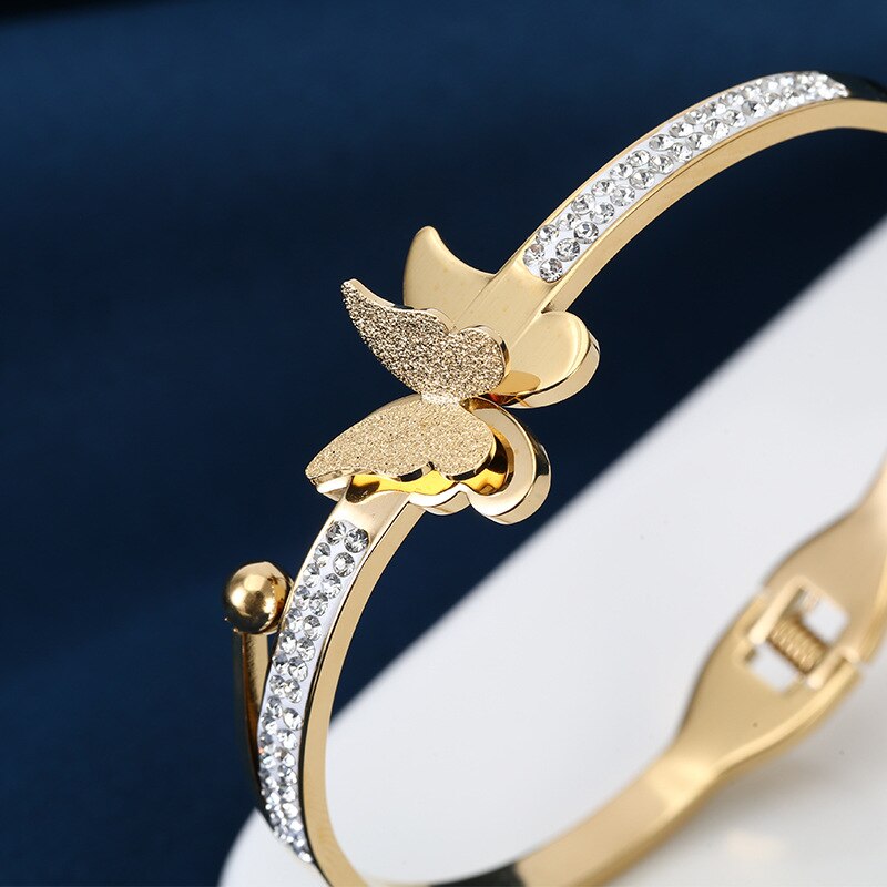 Diamant Vlinder Bangle Gouden Armband Voor Vrouwen Luxe Vrouw Sieraden Verstelbare Vlinder Mode-sieraden
