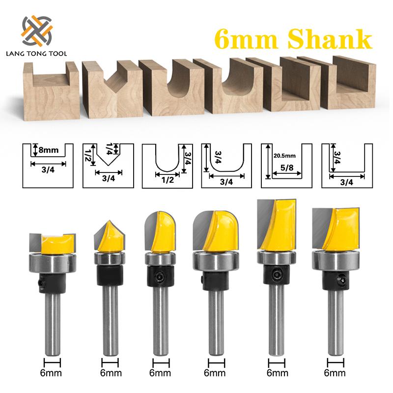 Milling Cutter Pattern Bit Flush Trim Bit Straight Bit with Bearing Hinge Mortising Router Bit Wood Trimmer Cutter LT097