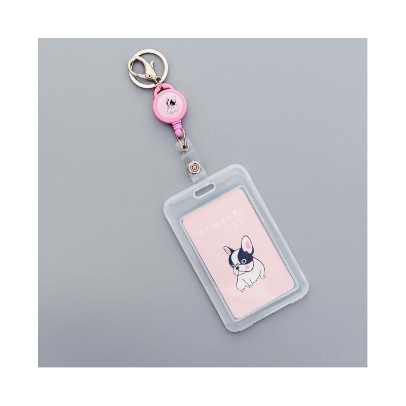 Llavero transparente para mujer, funda de plástico con carretes de placa retráctil, porta tarjetas