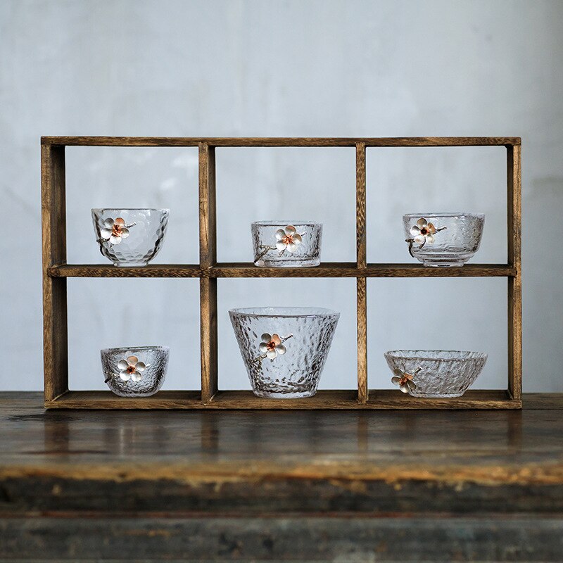 1pcs Small 60-80ml Teacups Tin Flower Single Tea Cup Japanese Glass Cup Kung Fu Tea Set Transparent Drinking Glass 12 Styles