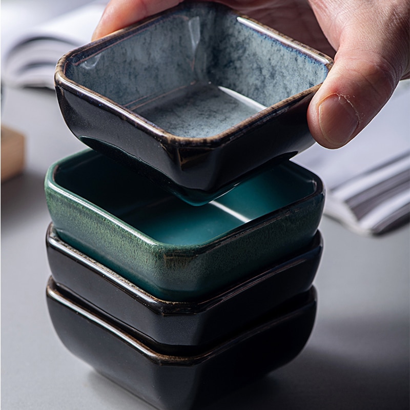 ceramic grid fruit plate snack plate serving platter Japanese small dish with tray Home desktop dried fruit snack tray