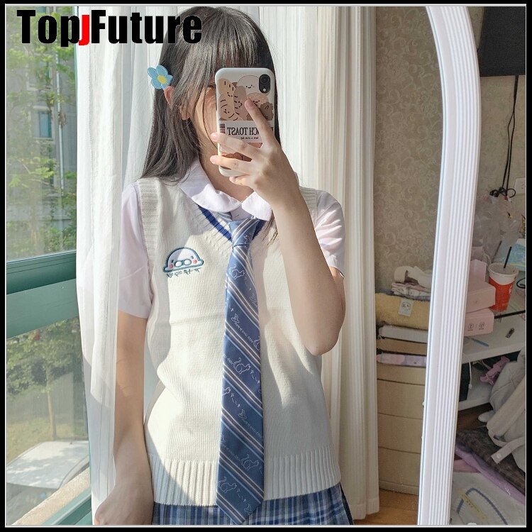 WOMEN Japanese girl's Knitted Vest cute versatile sweater school Uniform Cardigans Baby seal embroidery sweater